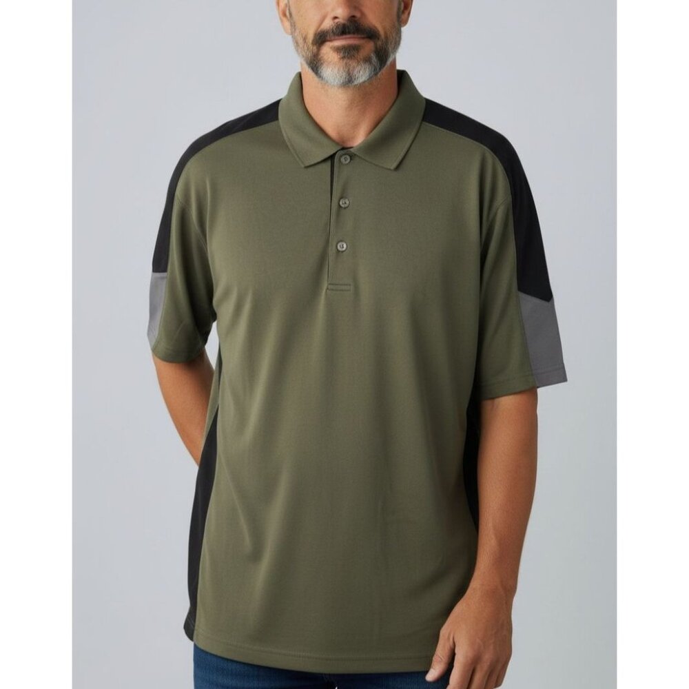 Grand Slam Mens 2XG Green Performance Polo Shirt With Black & Gray Accents